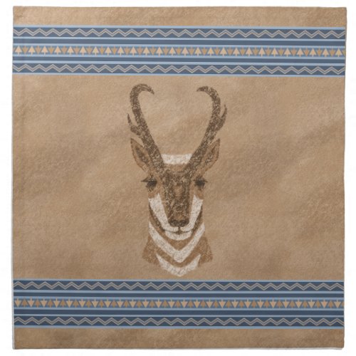 Southwest Pronghorn Antelope Face Blue Border Cloth Napkin