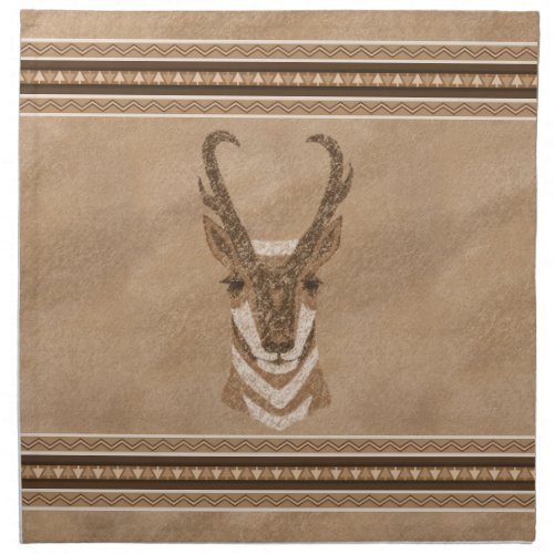 Southwest Pronghorn Antelope Face Brown Border Cloth Napkin