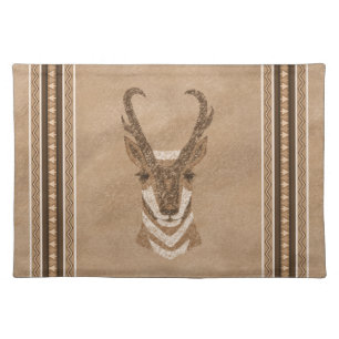 Southwest Pronghorn Antelope Face Brown Border Cloth Placemat