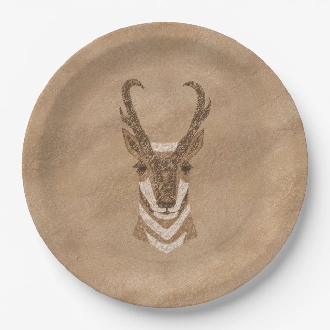 Southwest Pronghorn Antelope Face Paper Plates (Front)