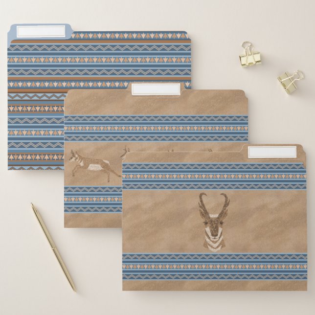 Southwest Pronghorn Antelope Geometric Blue Set of File Folder (Set)