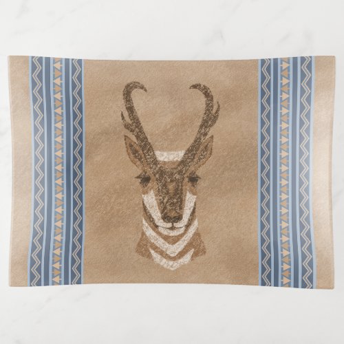 Southwest Pronghorn Antelope Head Blue Border Trinket Tray