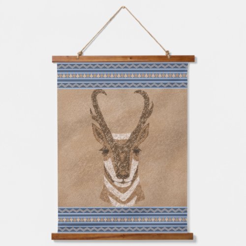 Southwest Pronghorn Antelope Head Blue Borders Hanging Tapestry