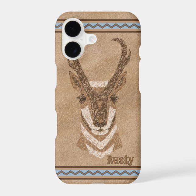 Southwest Pronghorn Antelope Head Personalized iPhone Case (Back)