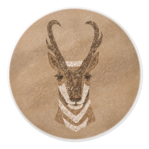 Southwest Pronghorn Antelope Head Petroglyph  Ceramic Knob