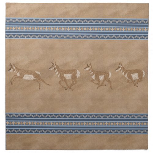 Southwest Pronghorn Antelope Herd Blue Border Cloth Napkin