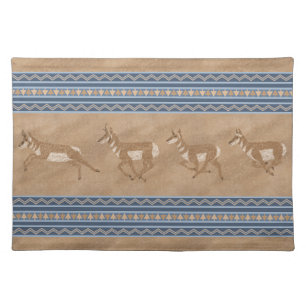 Southwest Pronghorn Antelope Herd Blue Border Cloth Placemat