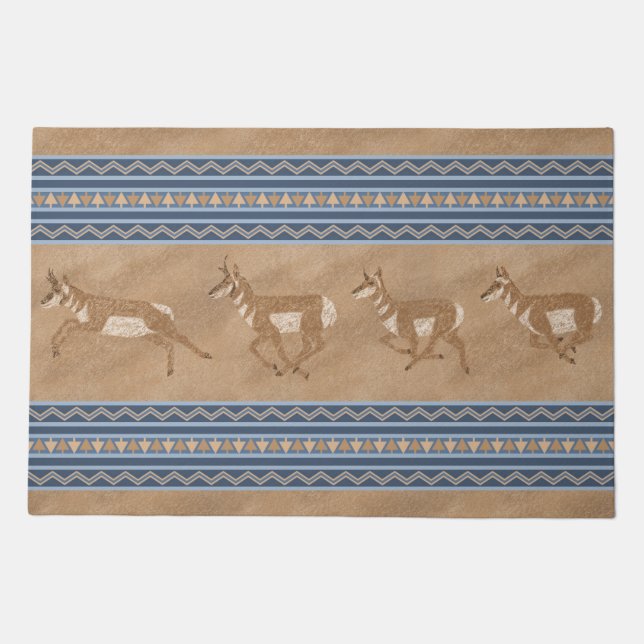 Southwest Pronghorn Antelope Herd Blue Border Doormat (Front)