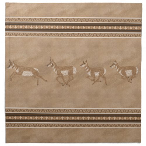 Southwest Pronghorn Antelope Herd Brown Border Cloth Napkin