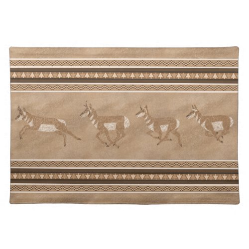 Southwest Pronghorn Antelope Herd Brown Border Cloth Placemat