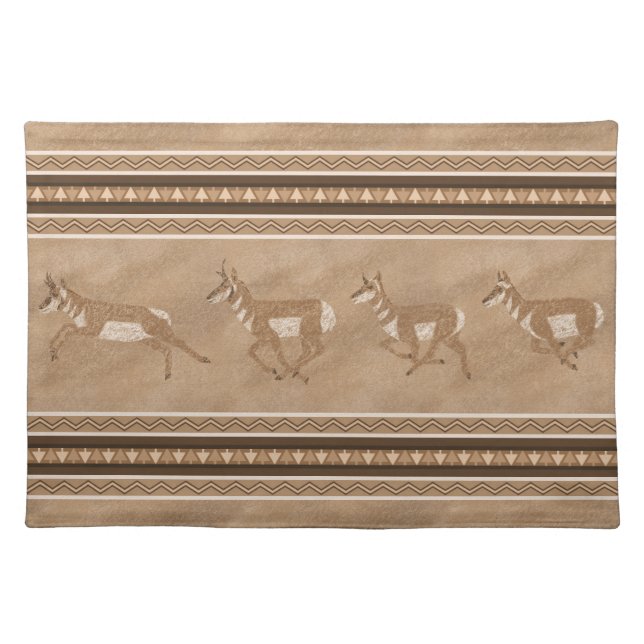 Southwest Pronghorn Antelope Herd Brown Border Cloth Placemat (Front)