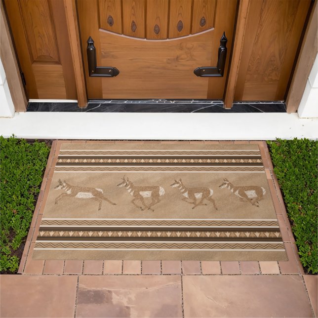 Southwest Pronghorn Antelope Herd Brown Border Doormat (Outdoor)