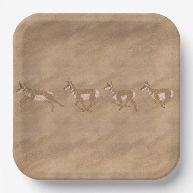 Southwest Pronghorn Antelope Herd Paper Plates (Front)