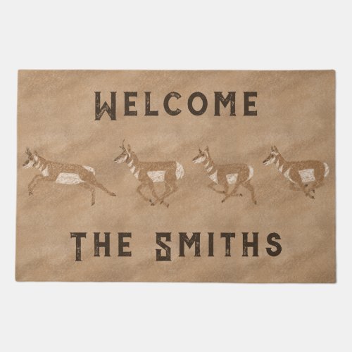 Southwest Pronghorn Antelope Herd Personalized Doormat