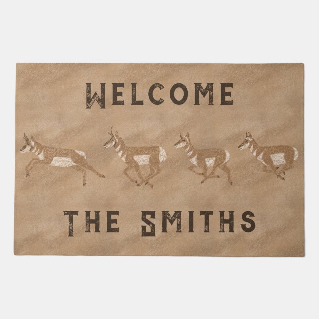 Southwest Pronghorn Antelope Herd Personalized Doormat (Front)