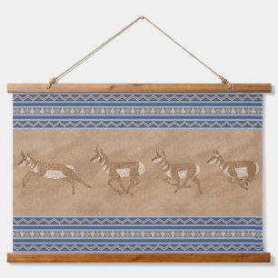Southwest Pronghorn Antelope Herd with Blue Border Hanging Tapestry
