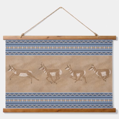 Southwest Pronghorn Antelope Herd with Blue Border Hanging Tapestry