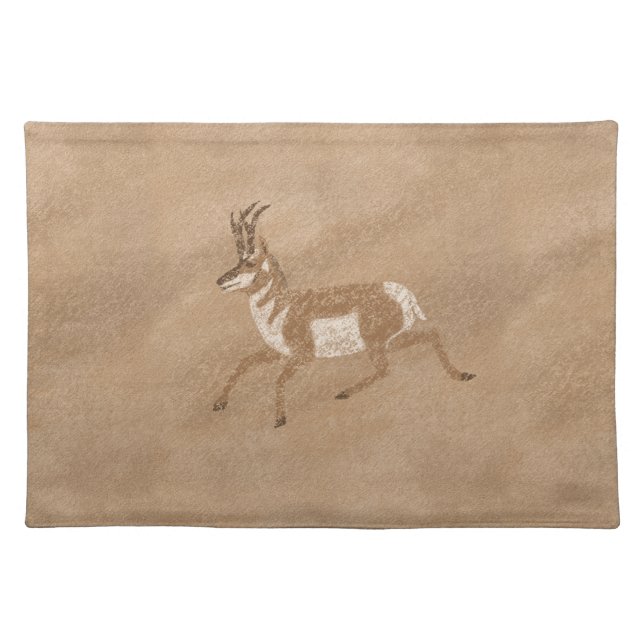 Southwest Pronghorn Antelope Petroglyph Cloth Placemat (Front)