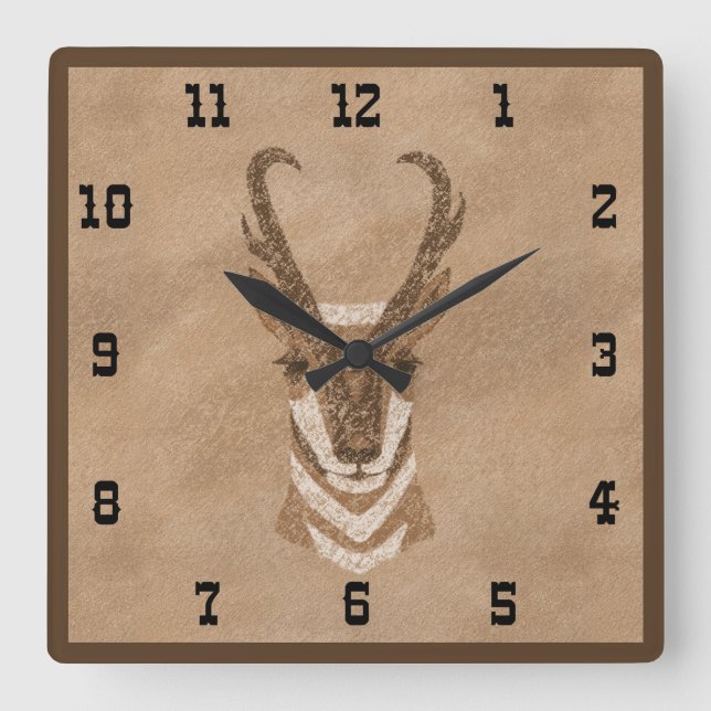Southwest Pronghorn Antelope Square Wall Clock (Front)