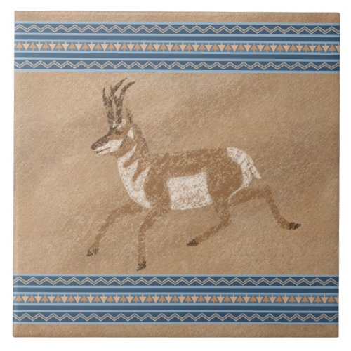 Southwest Pronghorn Antelope with Geometric Border Ceramic Tile