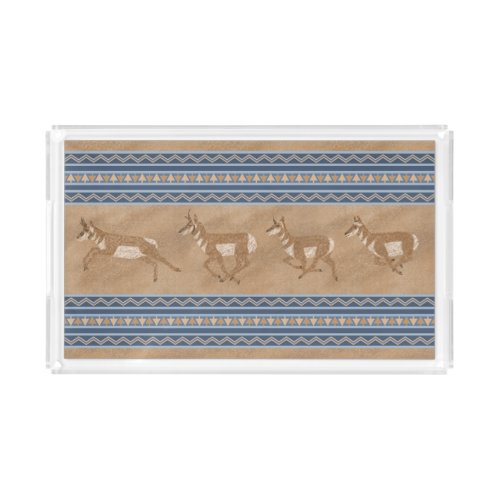 Southwest Pronghorn Antelopes Blue Border Acrylic Tray