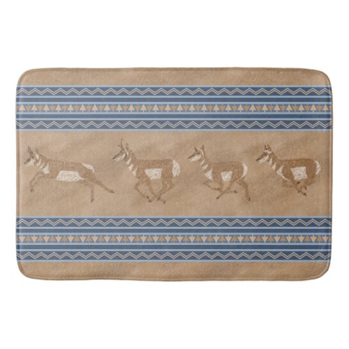 Southwest Pronghorn Antelopes Blue Border Bath Mat