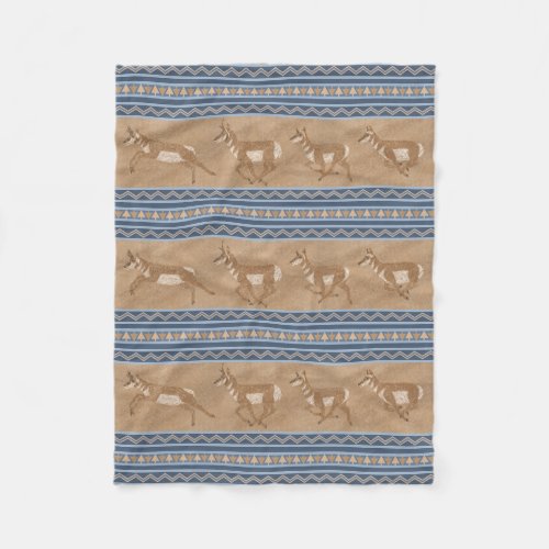 Southwest Pronghorn Antelopes Blue Border Small Fleece Blanket