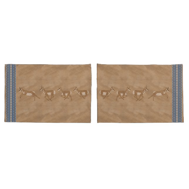 Southwest Pronghorn Antelopes Blue Border Standard Pillow Case (Back-Set)