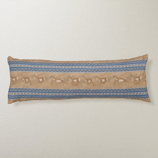 Southwest Pronghorn Antelopes Blue & Brown Border Body Pillow (Back)