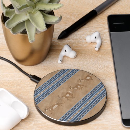 Southwest Pronghorn Antelopes Blue  Brown Border Wireless Charger