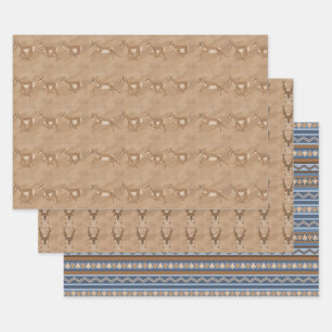 Southwest Pronghorn Antelopes Geometric Pattern Wrapping Paper Sheets