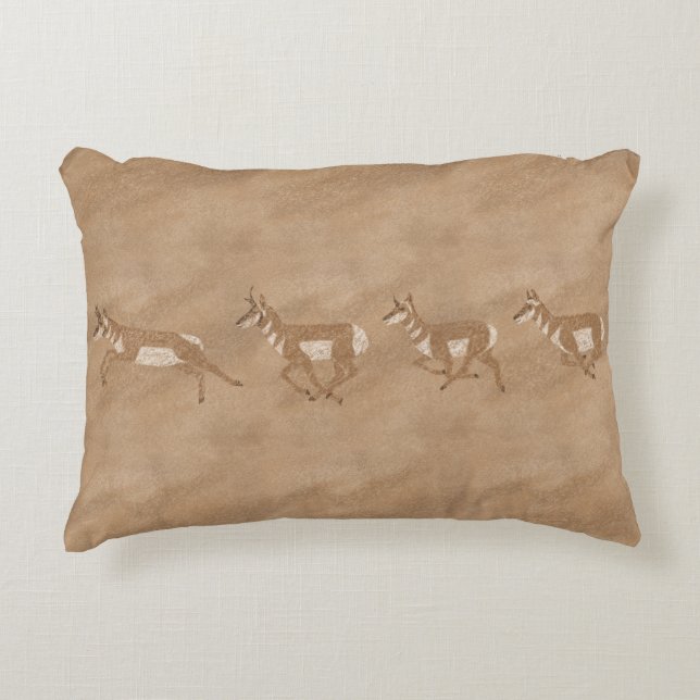 Southwest Pronghorn Petroglyph Accent Pillow (Front)