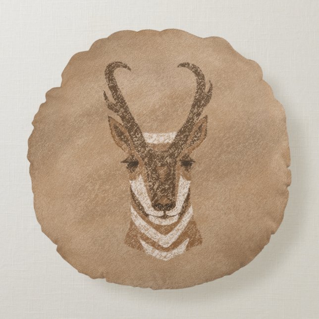 Southwest Pronghorn Petroglyph Round Pillow (Front)