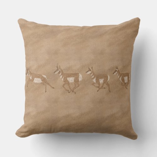 Southwest Pronghorn Petroglyph Throw Pillow