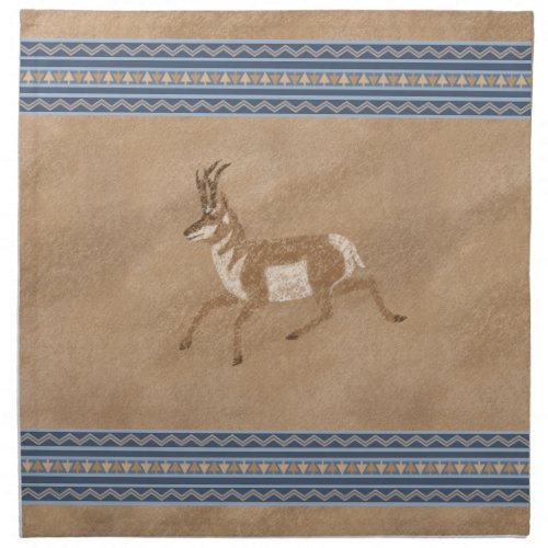Southwest Pronghorn Running Antelope Blue Border  Cloth Napkin