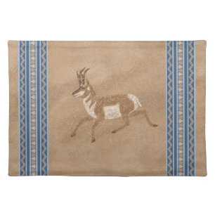 Southwest Pronghorn Running Antelope Blue Border Cloth Placemat