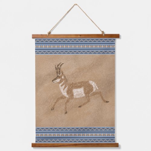 Southwest Pronghorn Running Antelope Blue Border Hanging Tapestry