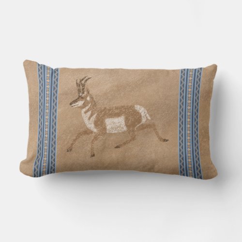 Southwest Pronghorn Running Antelope Blue Border Lumbar Pillow