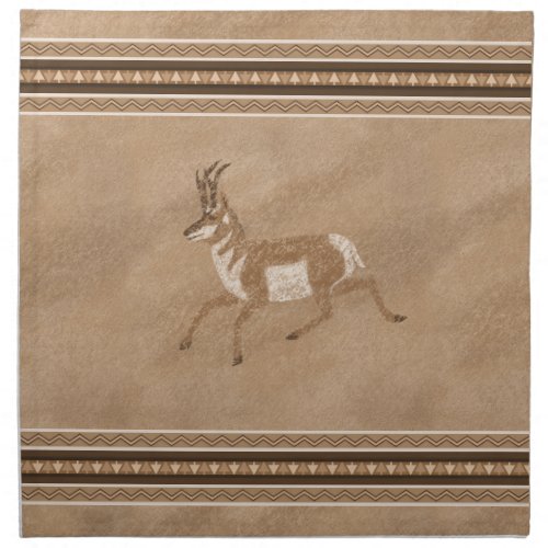 Southwest Pronghorn Running Antelope Brown Border  Cloth Napkin