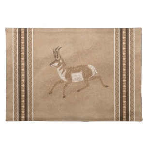 Southwest Pronghorn Running Antelope Brown Border Cloth Placemat