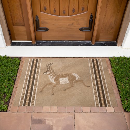 Southwest Pronghorn Running Antelope Brown Border Doormat