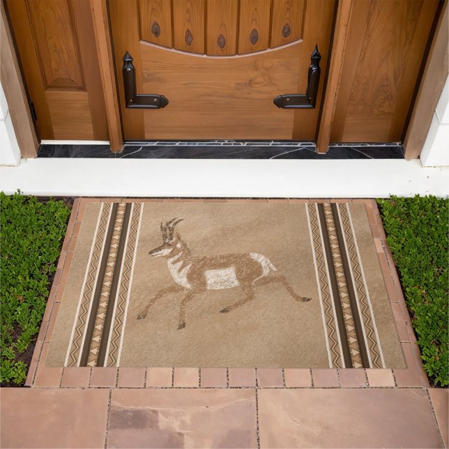 Southwest Pronghorn Running Antelope Brown Border Doormat (Outdoor)