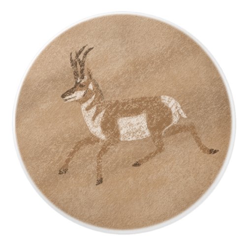 Southwest Pronghorn Running Antelope Petroglyph  Ceramic Knob
