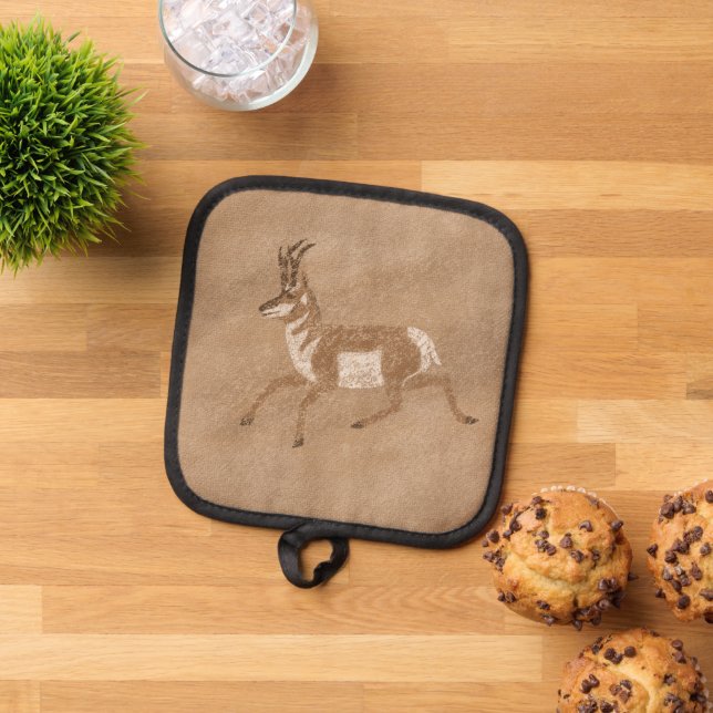 Southwest Pronghorn Running Antelope Tan Pot Holder (Top Down)