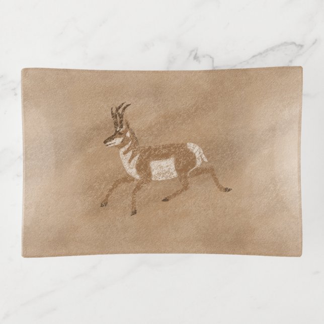 Southwest Pronghorn Running Antelope Trinket Tray (Front)