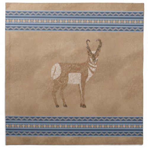 Southwest Pronghorn Standing Antelope Blue Border Cloth Napkin