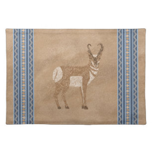 Southwest Pronghorn Standing Antelope Blue Border Cloth Placemat