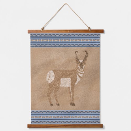 Southwest Pronghorn Standing Antelope Blue Border Hanging Tapestry