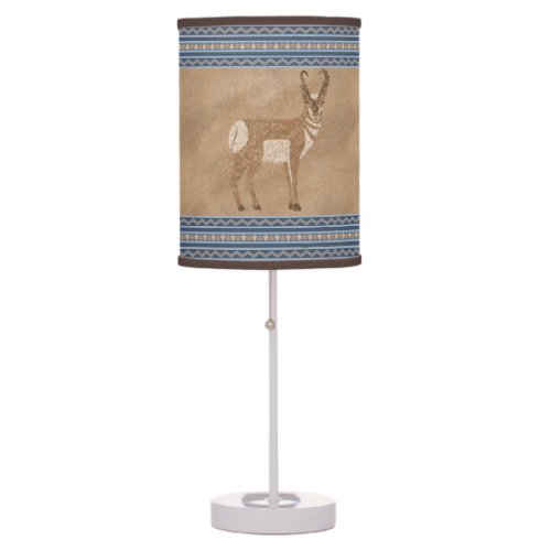 Southwest Pronghorn Standing Antelope Blue Border Table Lamp