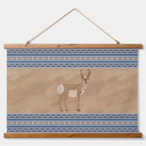 Southwest Pronghorn Standing Antelope Blue Borders Hanging Tapestry